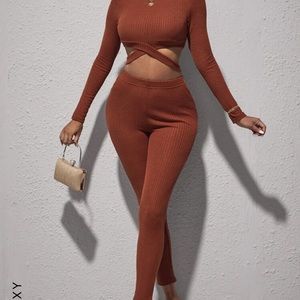 Shein two piece burnt orange set